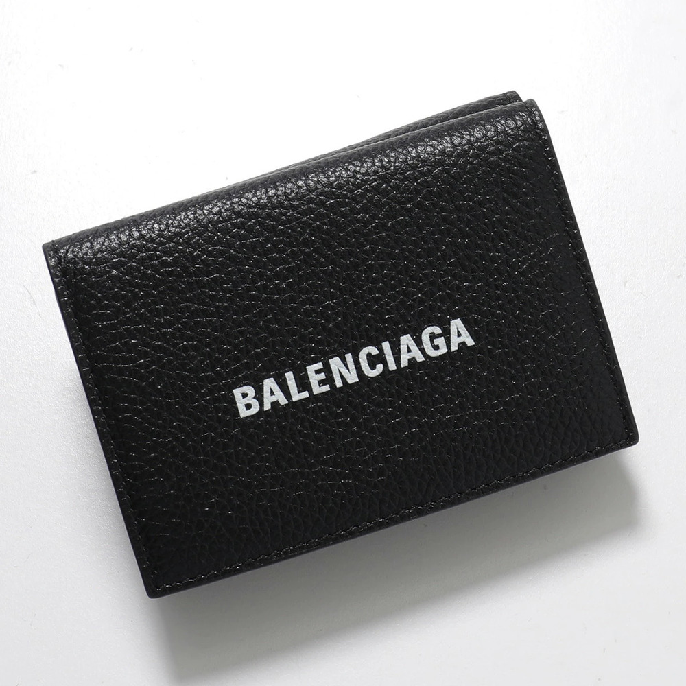Balenciaga Tri fold Wallet Leather Coin Pocket BLACK L WHITE